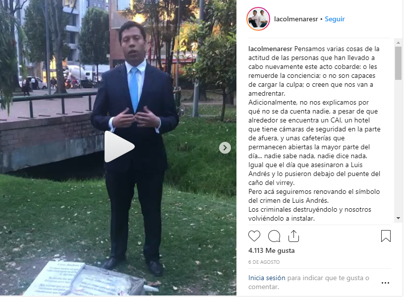 Placa conmemorativa de Luis Andrés Colmenares es destruida por tercera vez  – 