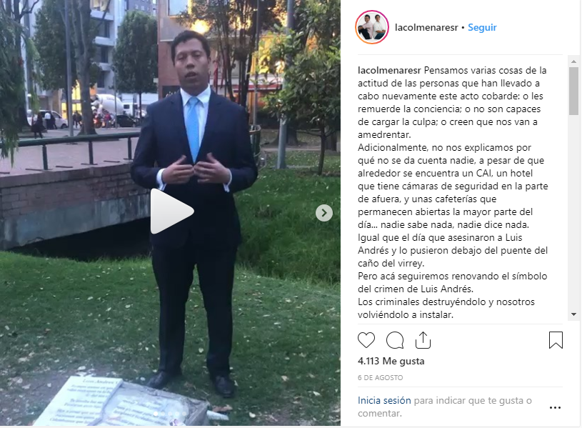 Placa conmemorativa de Luis Andrés Colmenares es destruida por tercera vez