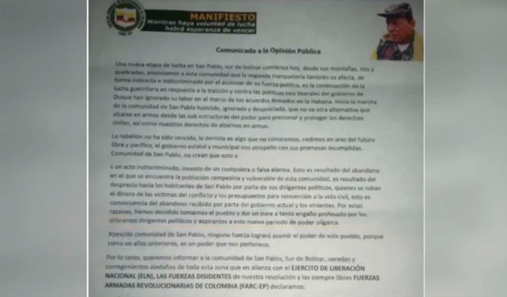 Eln y Farc anuncian paro armado en San Pablo, Bolívar