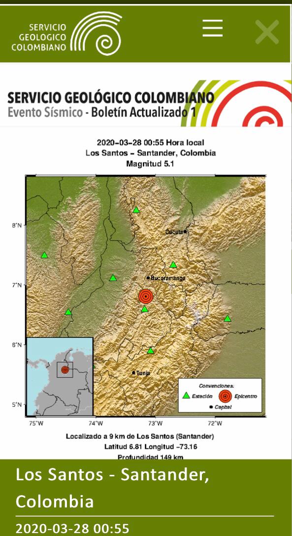 Fuerte sismo de 5,1 grados sacudió el centro de Colombia
