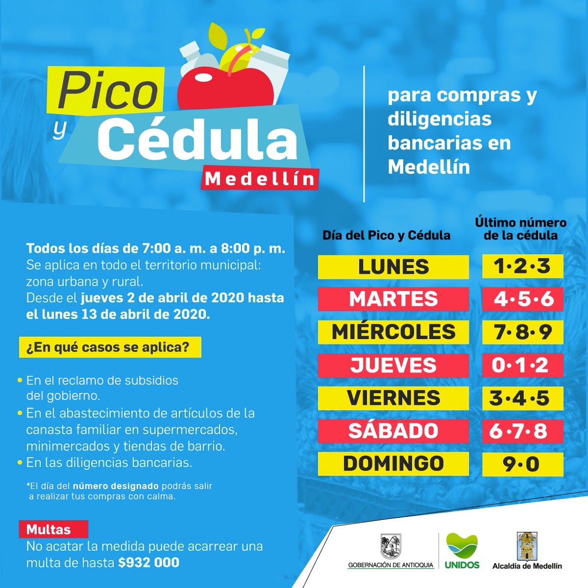 @quinterocalle A partir del jueves 2 de Abril Medellín tendrá pico y cédula para mitigar al coronavirus