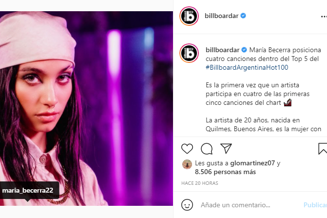 Maria Becerra hace historia con 4 canciones dentro del top 5 Billboard Argentina