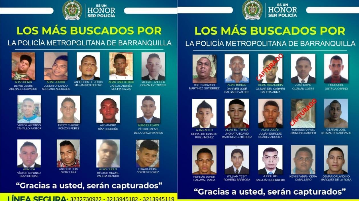 Estos son los 28 delincuentes más buscados en la ciudad de Barranquilla