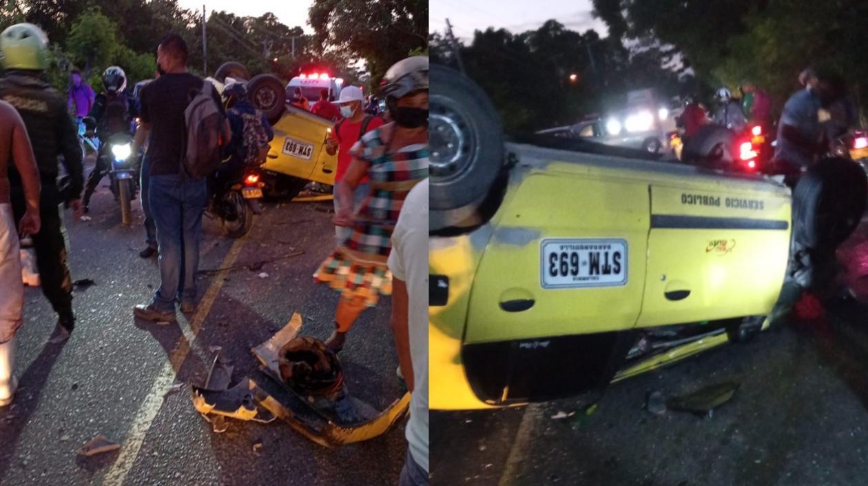 Fuerte accidente de moto con taxi dejó un muerto en la vía Caracolí