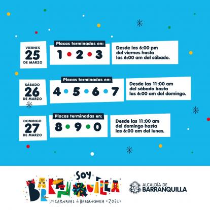 Para este fin de semana de Carnaval habrá pico y placa en Barranquilla
