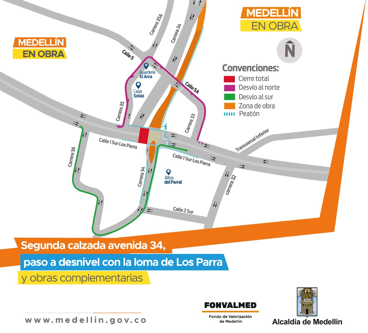En Medellín la calle 1 Sur entre las carreras 34 y 35 tendrá cierre total a partir del 19 de marzo