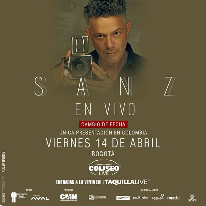 El tour «SANZ EN VIVO» del cantautor español Alejandro Sanz, cambia su fecha en Bogotá