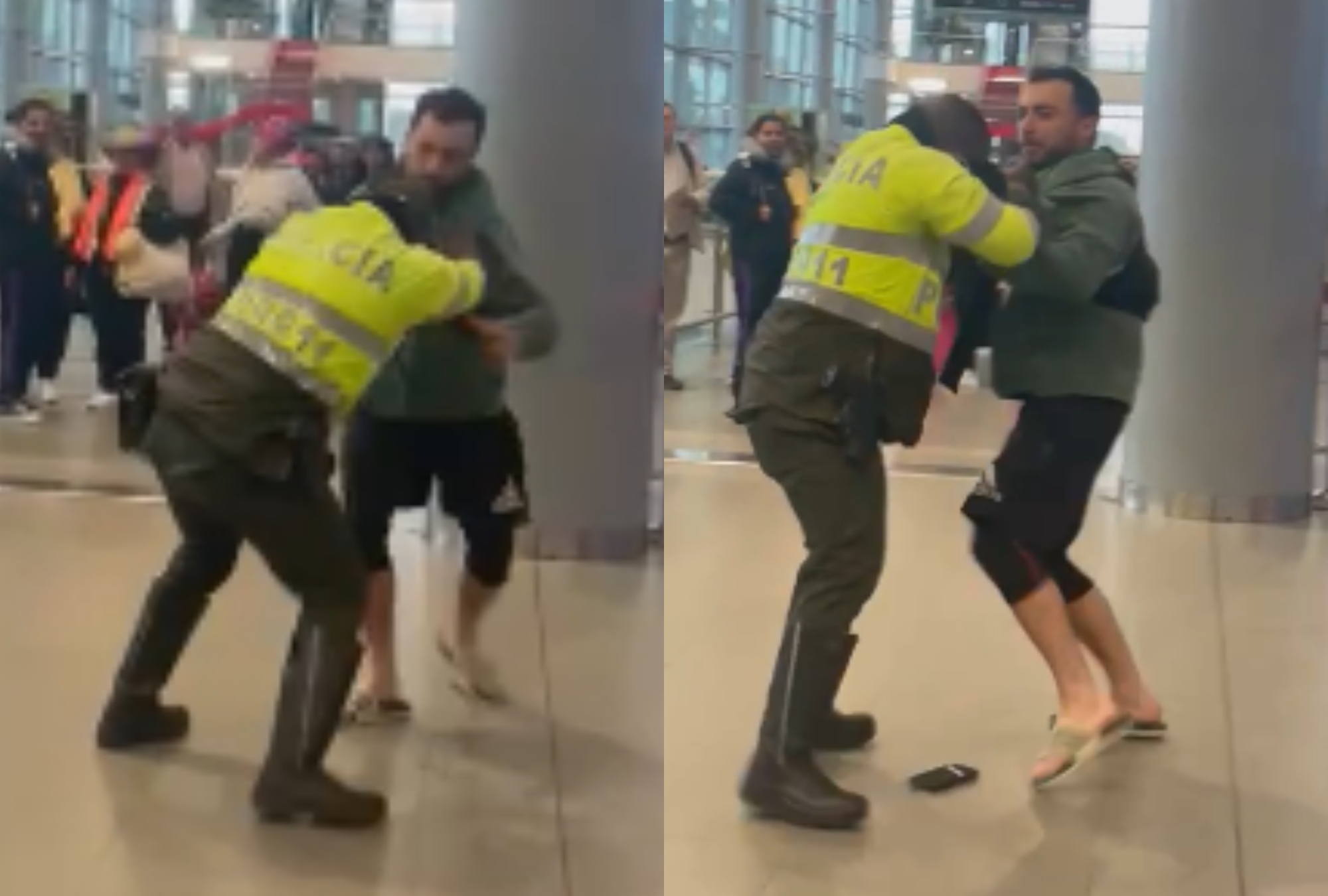 Un Canadiense propinó una brutal golpiza a un policía en Aeropuerto el Dorado de Bogotá.