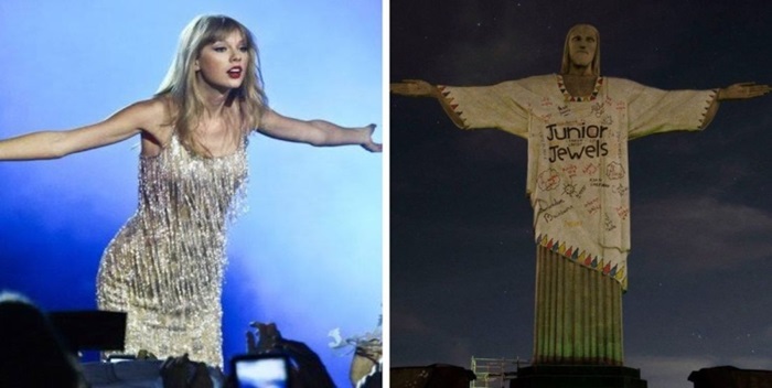 Taylor Swift es recibida en Brasil de brazos abiertos por un Cristo Redentor iluminado