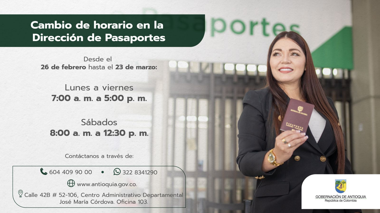 Oficina de pasaportes en Medellín amplía sus horarios de atención