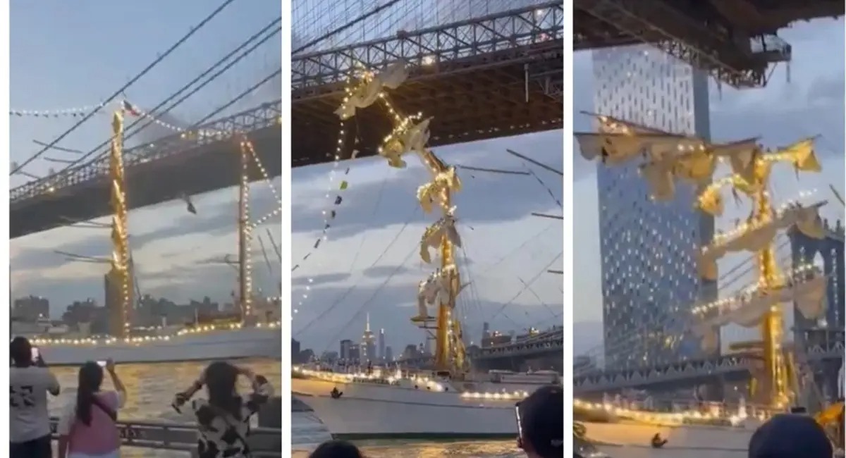 Buque escuela de la Marina mexicana choca contra el Puente de Brooklyn dejando dos muertos y varios heridos