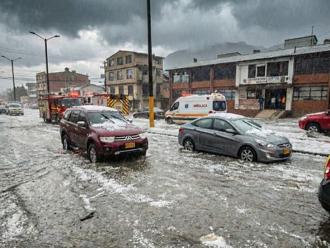 Fuerte aguacero con granizo desató emergencia en La Calera y dejó calles inundadas