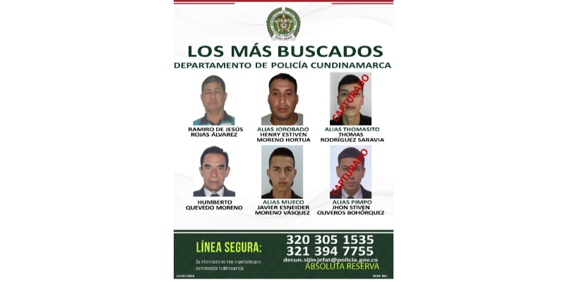 Capturan a alias Tomasito y alias Pimpo mientras continúa la ofensiva contra el cartel de los más buscados en Cundinamarca