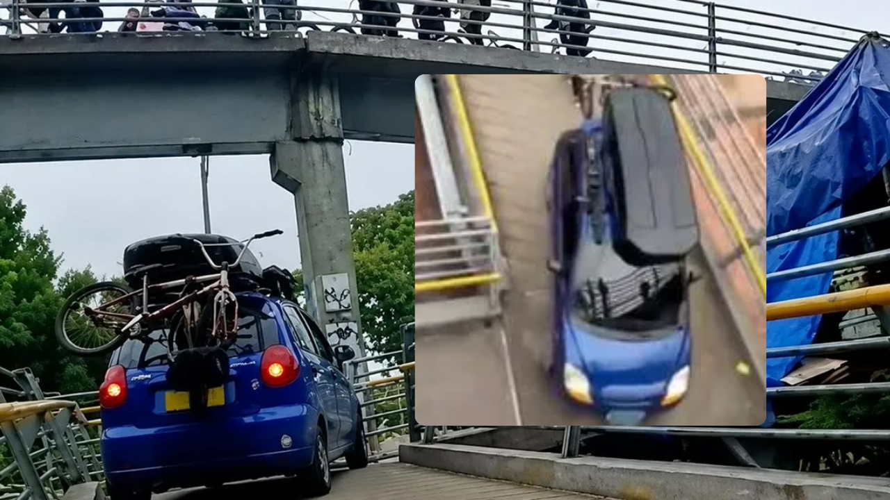 Revelan quién figura como dueño del Spark azul que intentó subir un puente peatonal en Bogotá